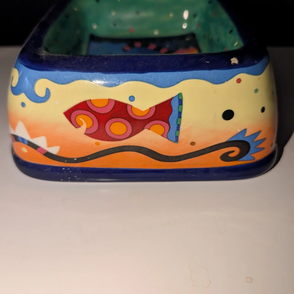 Vintage Milson & Louis Cat Bowl Hand Painted Ceramic Fish Whimsical 2002